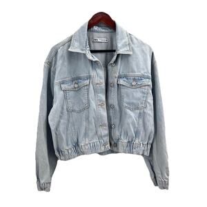Zara Light Wash Denim Cropped Jean Jacket Womens Size XL